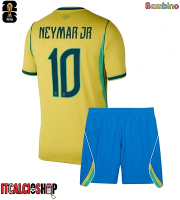 Brasile Neymar Jr #10 Prima Maglia Bambino Mondiali 2026 Manica Corta (+ Pantaloni corti)